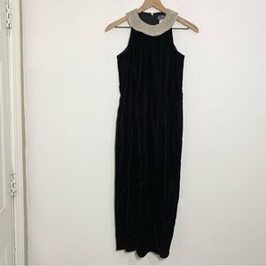 CDC Petites Evening Vintage Velvet Sleeveless Maxi Dress Pearl Bib Collar